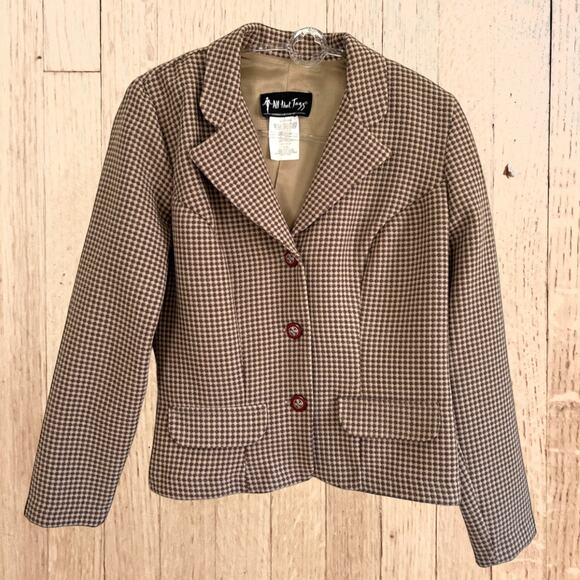 All that Jazz Vintage Blazer Houndstooth Jacket Brown Womens Size 5/6 S - Picture 12 of 12